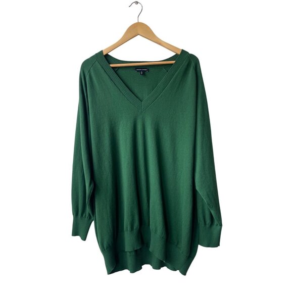 Universal Standard Oversized Sweater Size L 22-24 V Neck Green Cotton Holiday - Picture 4 of 8